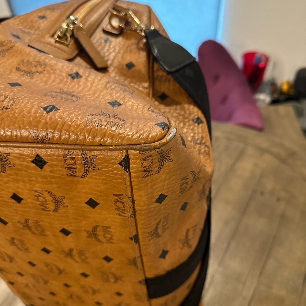 MCM Tan and Black Duffel Bag with Monogram Design - Picture 8 of 14